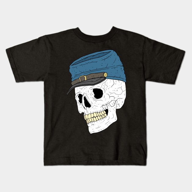 skull with a blue civil war cap. Kids T-Shirt by JJadx